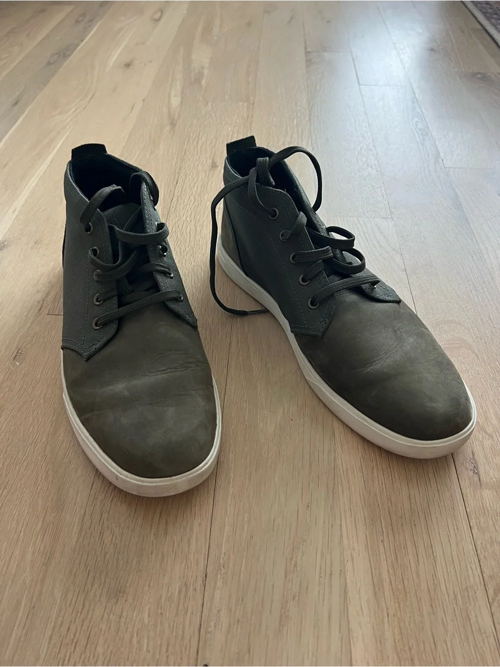 Timberland Olive Green Chukka Boots with White Soles
